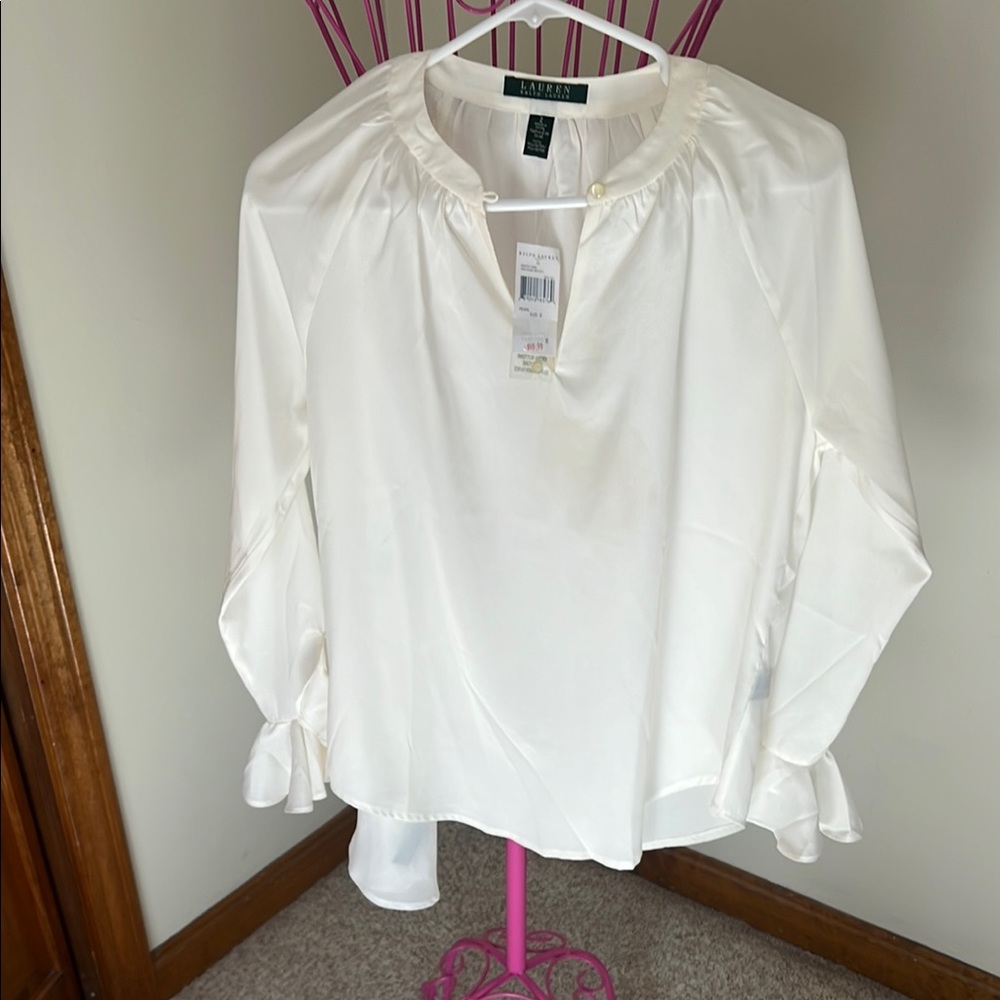 Lauren Ralph Lauren White 3/4 Sleeve Tie Front Blouse